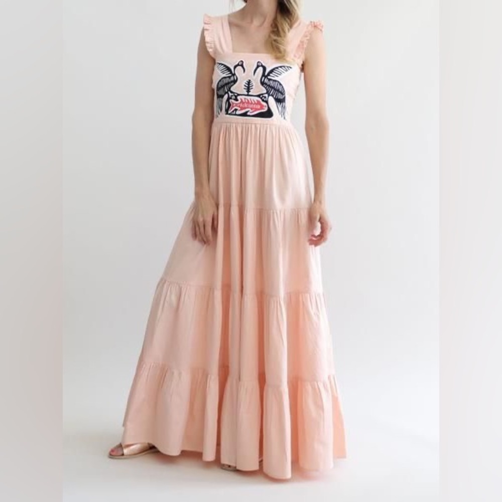 Blush Maxi Dress with Embroidered Bodice